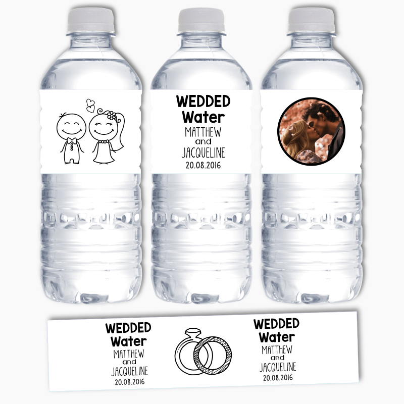 Personalised Wedded Water Wedding Labels - White