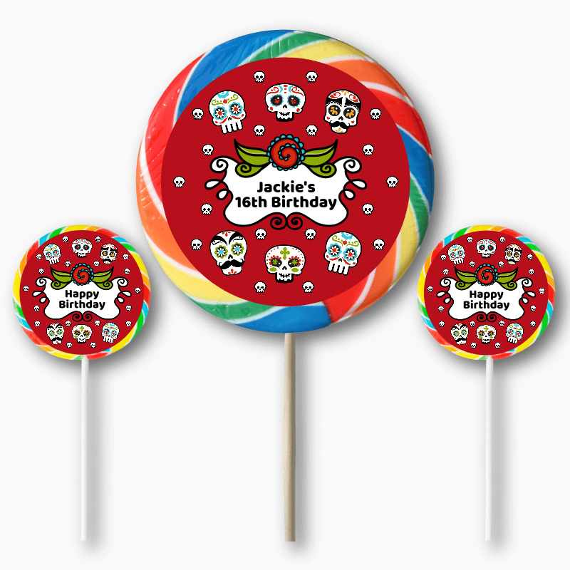 Personalised Day of the Dead Birthday Party Round Stickers
