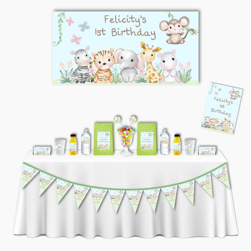Personalised Baby Jungle Animals Deluxe Birthday Party Pack
