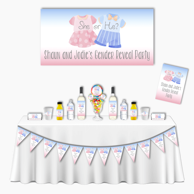Personalised Baby Outfits Gender Reveal Deluxe Party Pack