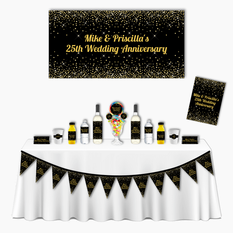 Personalised Black &amp; Gold Confetti Deluxe Wedding Anniversary Pack