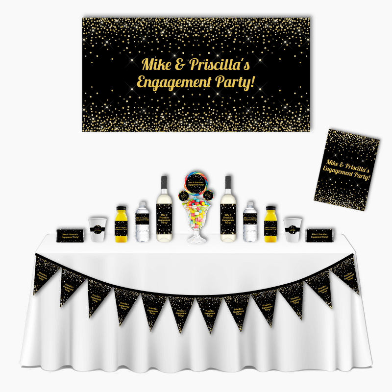 Personalised Black &amp; Gold Confetti Deluxe Engagement Party Pack