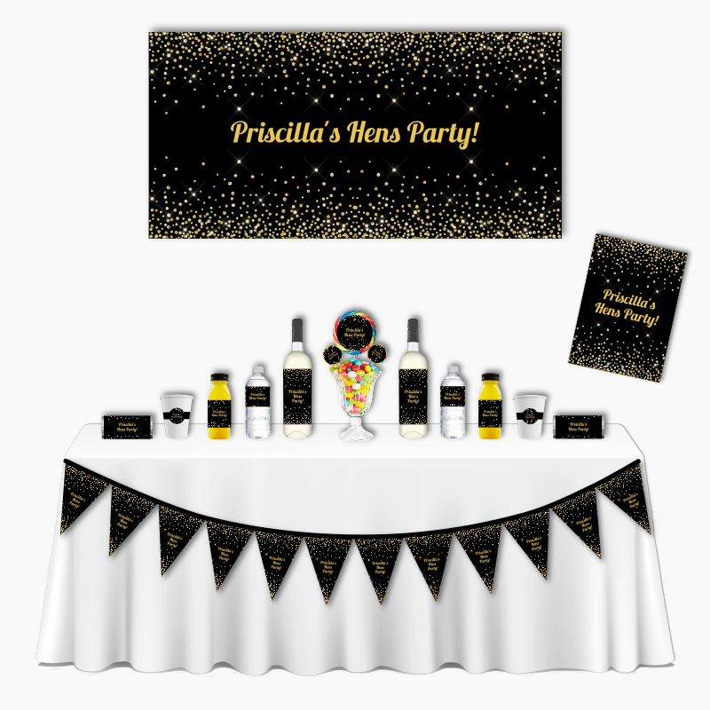 Personalised Black &amp; Gold Confetti Deluxe Hens Party Pack