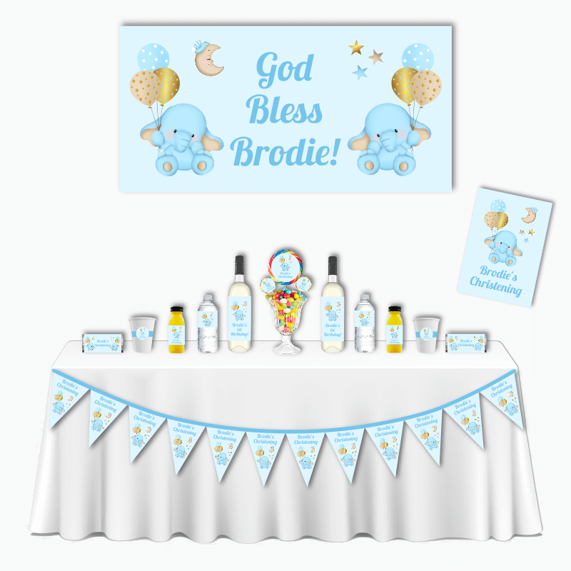 Personalised Blue Elephant Deluxe Christening Pack