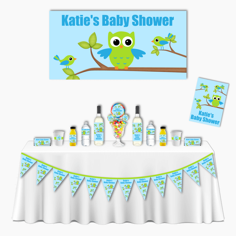 Personalised Boys Birds &amp; Owl Deluxe Baby Shower Pack