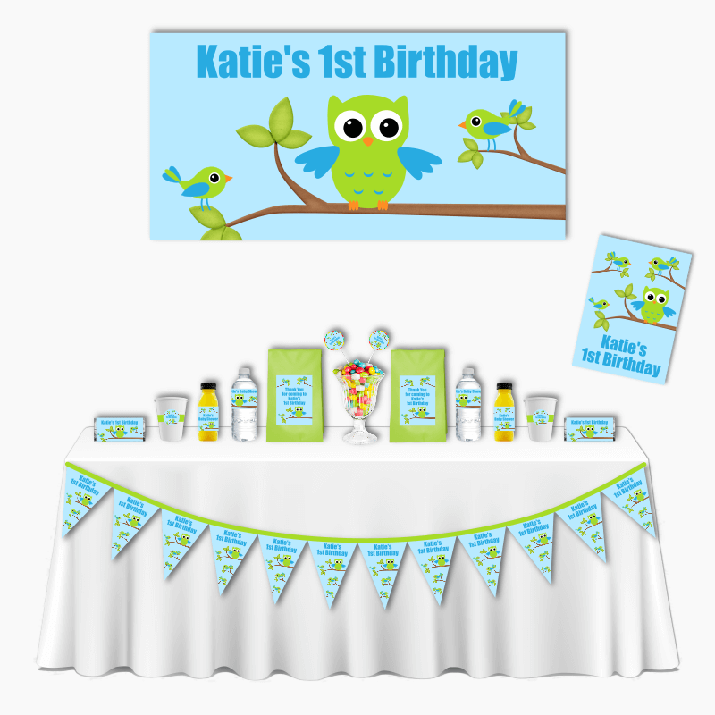 Personalised Boys Birds &amp; Owl Deluxe Birthday Party Pack