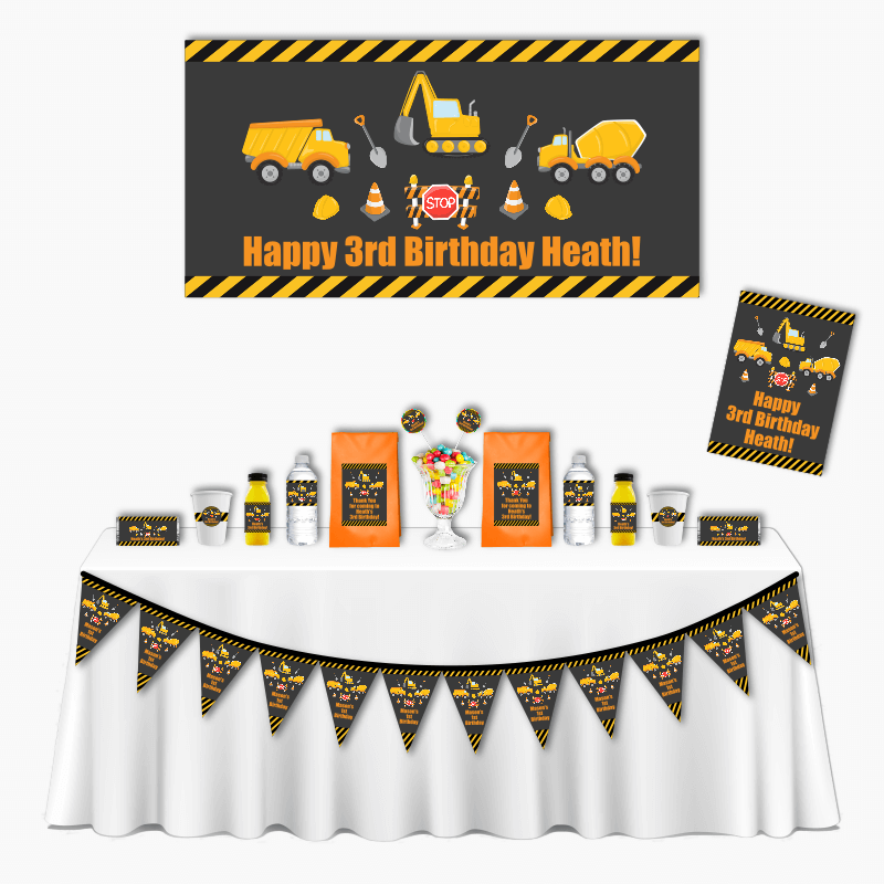 Personalised Construction Deluxe Birthday Party Pack