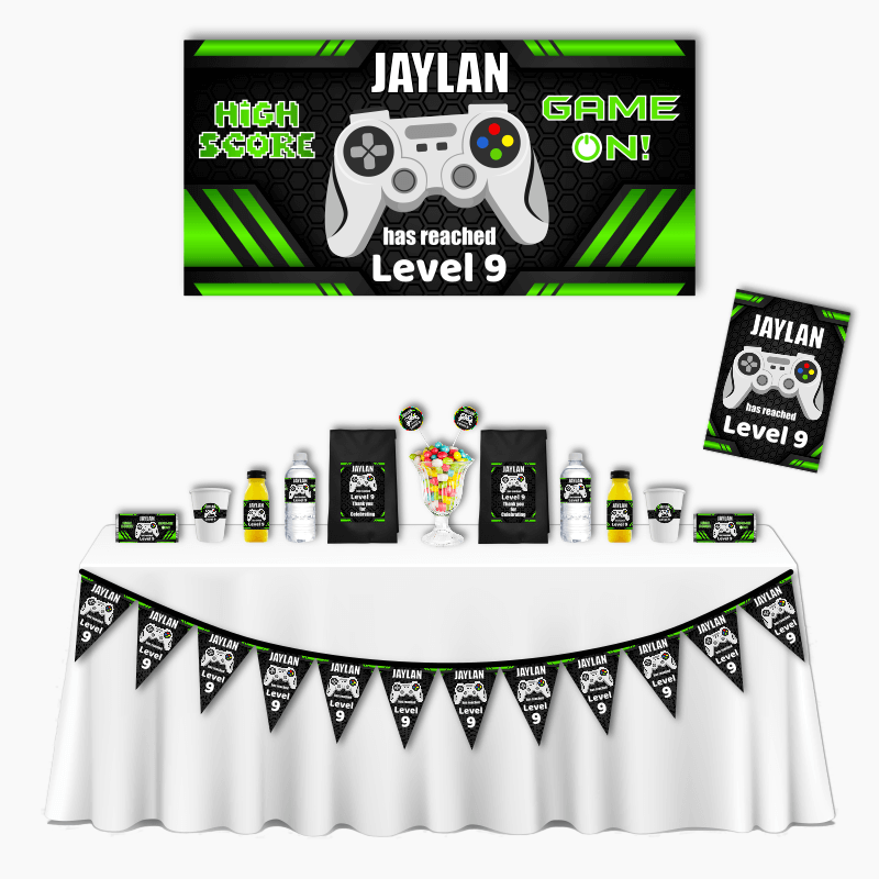 Personalised Green Gaming Deluxe Birthday Party Pack