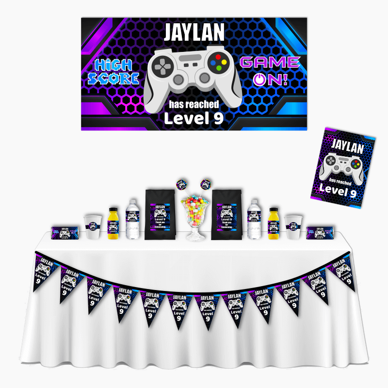 Personalised Purple Gaming Deluxe Birthday Party Pack