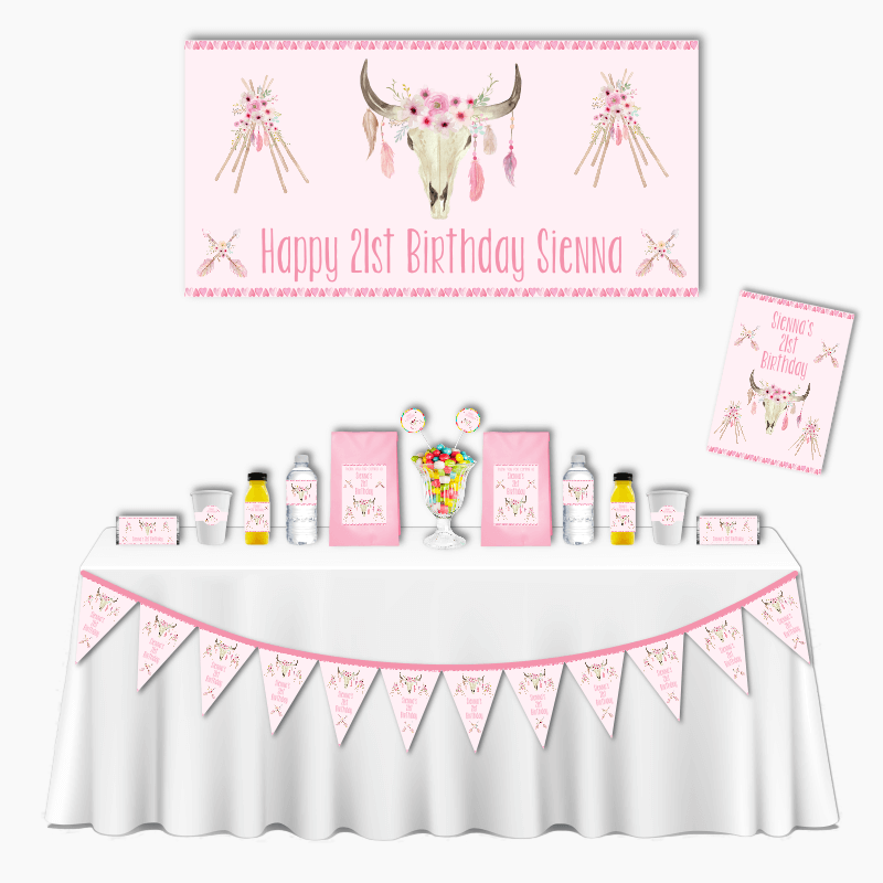 Personalised Floral Boho Skull &amp; Teepees Deluxe Party Pack