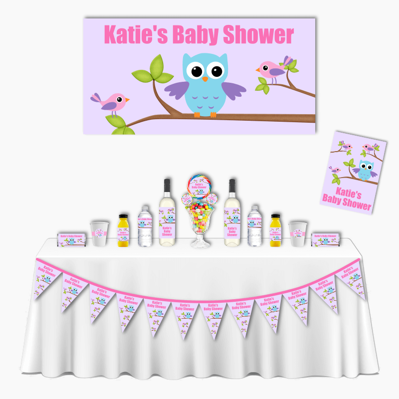 Personalised Girls Birds &amp; Owl Deluxe Baby Shower Pack