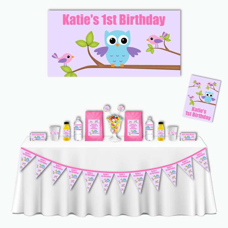 Personalised Girls Birds & Owl Deluxe Birthday Party Pack