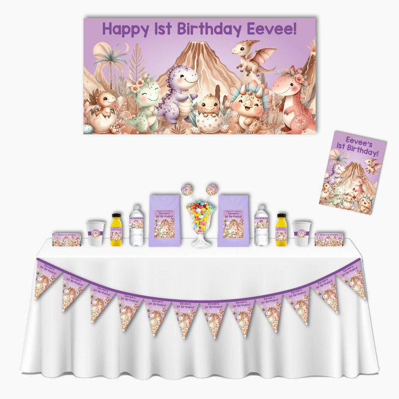 Personalised Girls Boho Dinosaurs Deluxe Birthday Party Pack