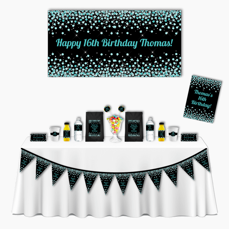 Green &amp; Black Confetti Deluxe Kids Birthday Party Pack