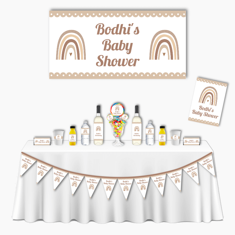 Personalised Neutral Boho Rainbow Deluxe Baby Shower Pack