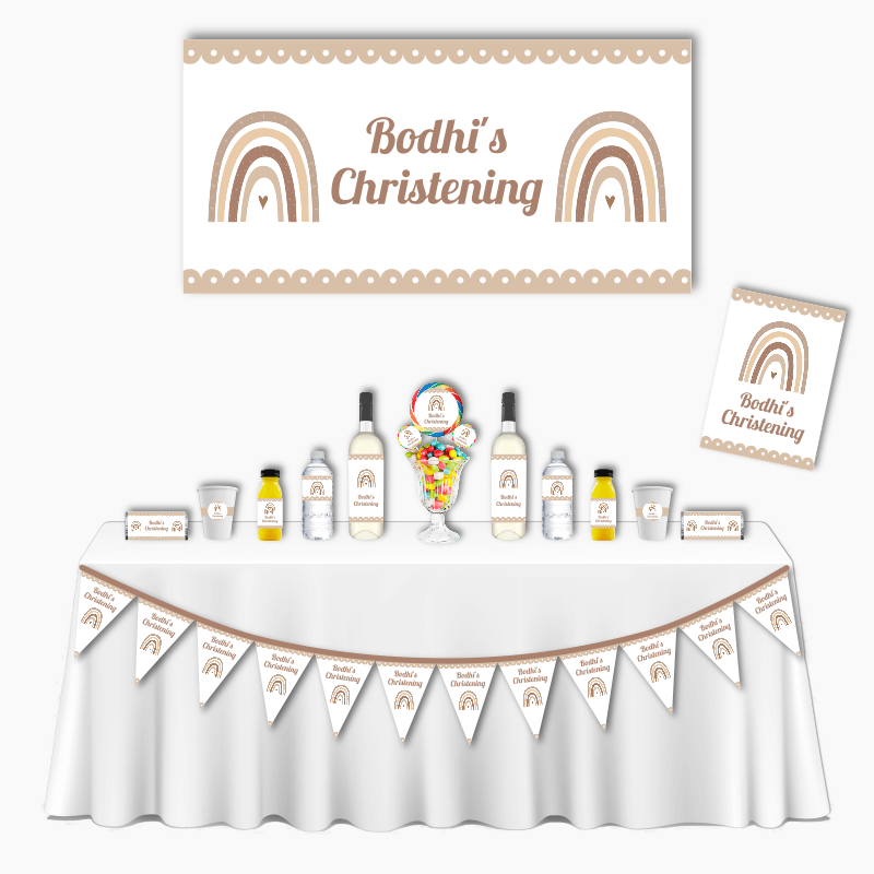 Personalised Neutral Boho Rainbow Deluxe Christening Pack