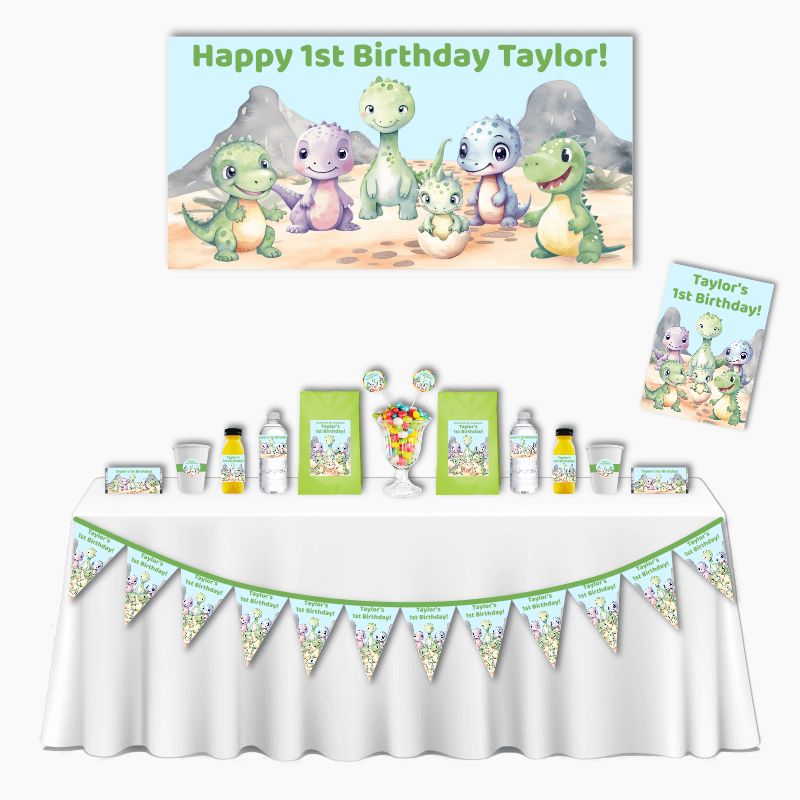 Personalised Cute Baby Dinosaurs Deluxe Birthday Party Pack
