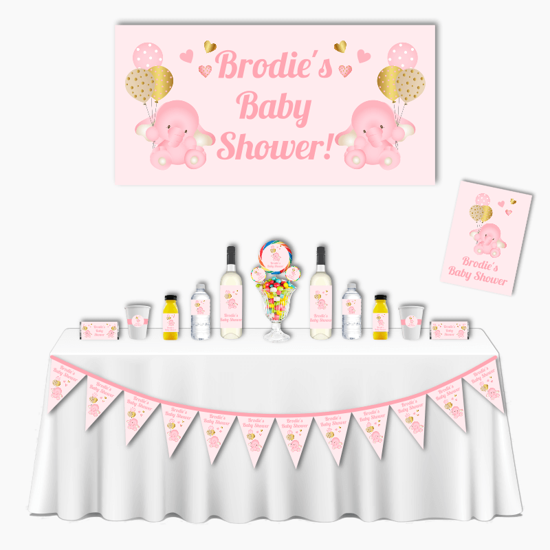 Personalised Pink Elephant Deluxe Baby Shower Pack