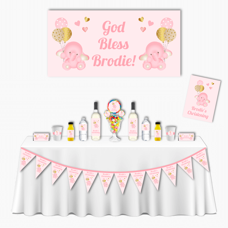 Personalised Pink Elephant Deluxe Christening Pack