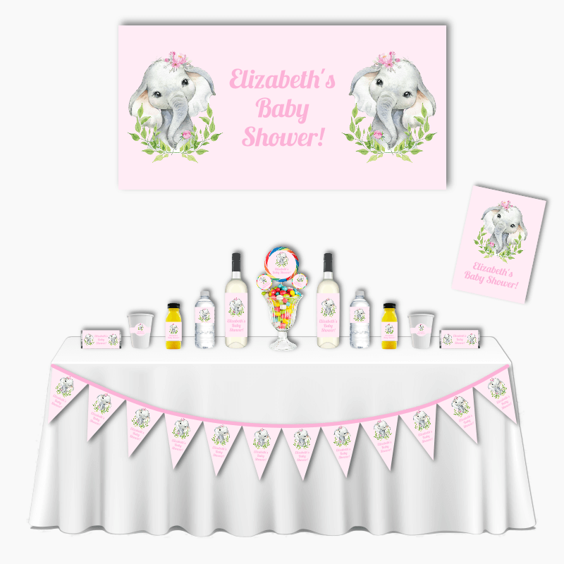 Personalised Pink Floral Elephant Deluxe Baby Shower Pack