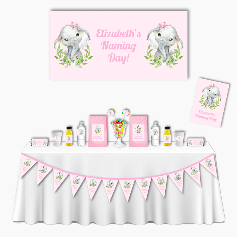 Personalised Pink Floral Elephant Deluxe Naming Day Pack