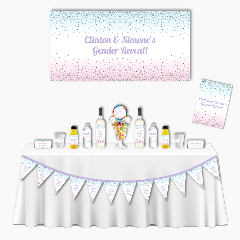 Personalised Pink &amp; Blue Confetti Gender Reveal Deluxe Party Pack