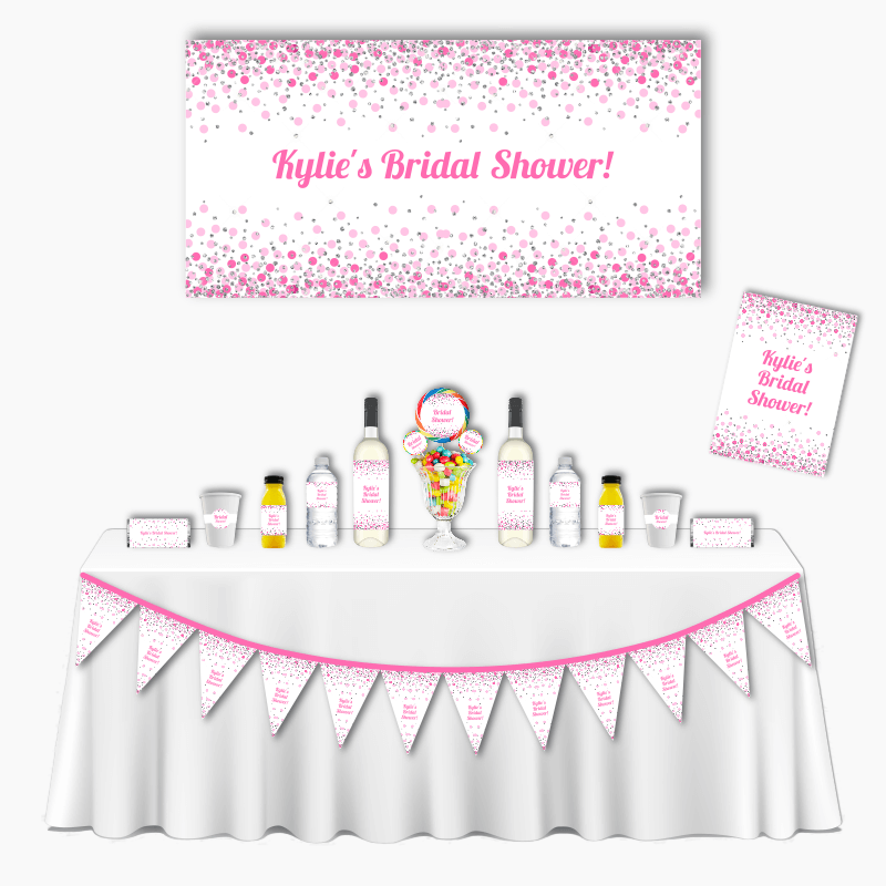 Personalised Pink &amp; White Confetti Deluxe Bridal Shower Pack