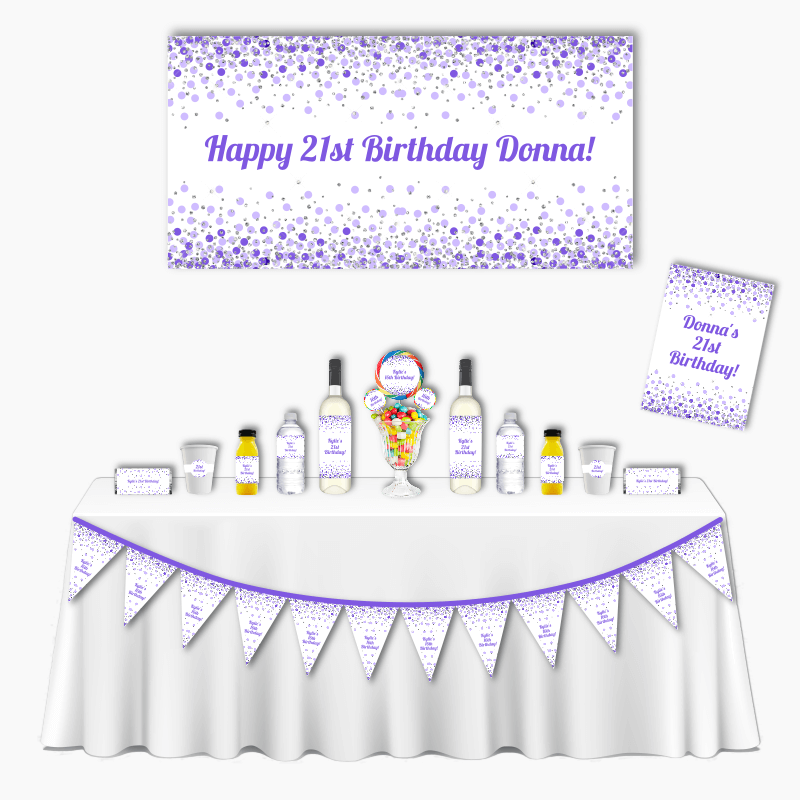 Purple &amp; White Confetti Deluxe Adults Birthday Party Pack