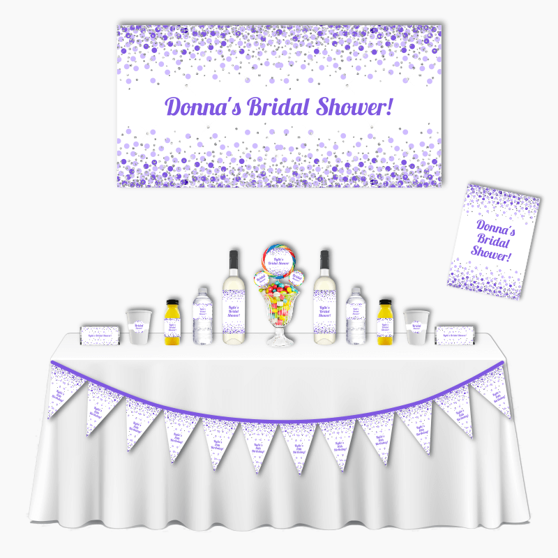 Personalised Purple &amp; White Confetti Deluxe Bridal Shower Pack