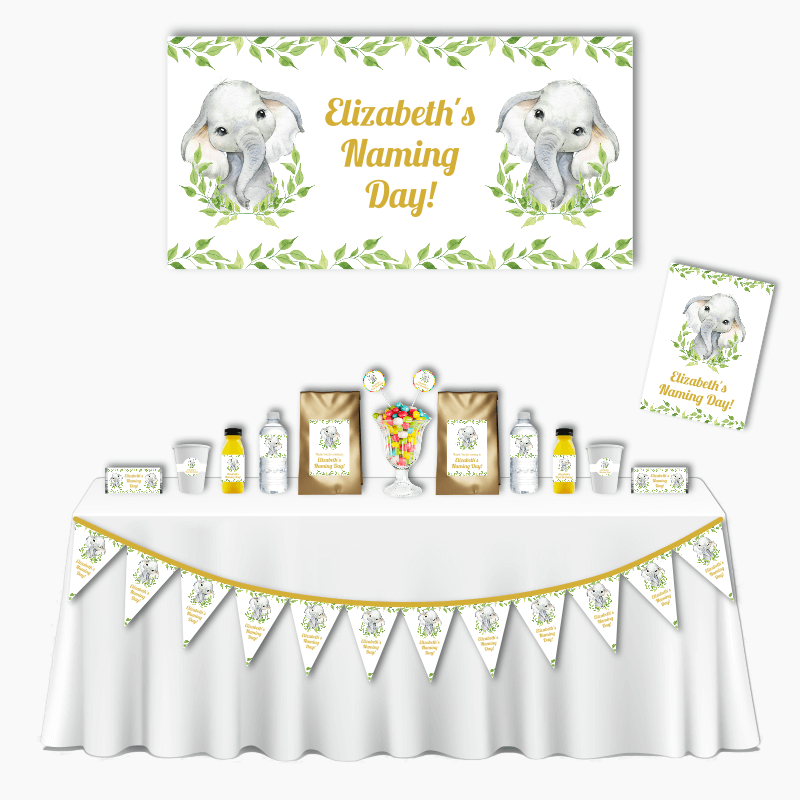 Personalised White Greenery Elephant Deluxe Naming Day Pack