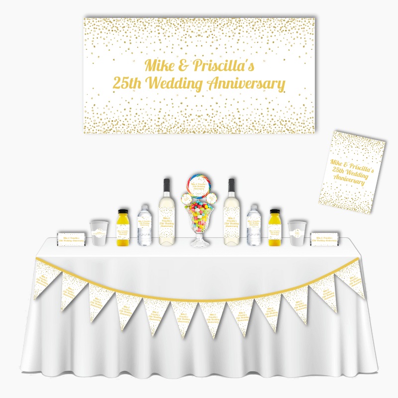 Personalised White &amp; Gold Confetti Deluxe Wedding Anniversary Pack