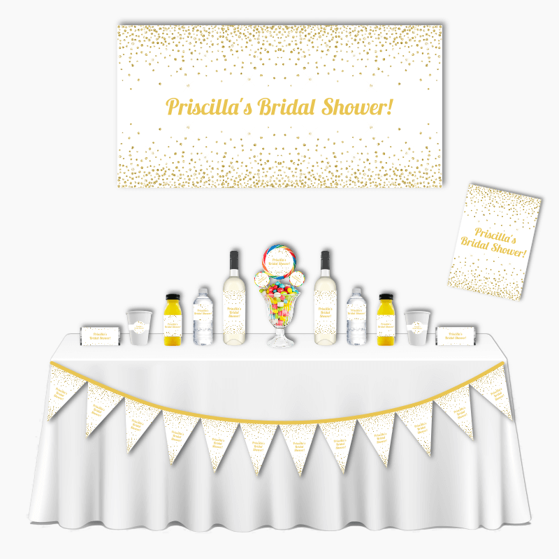 Personalised White &amp; Gold Confetti Deluxe Bridal Shower Pack