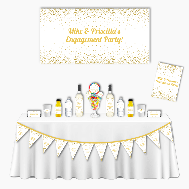 Personalised White &amp; Gold Confetti Deluxe Engagement Party Pack