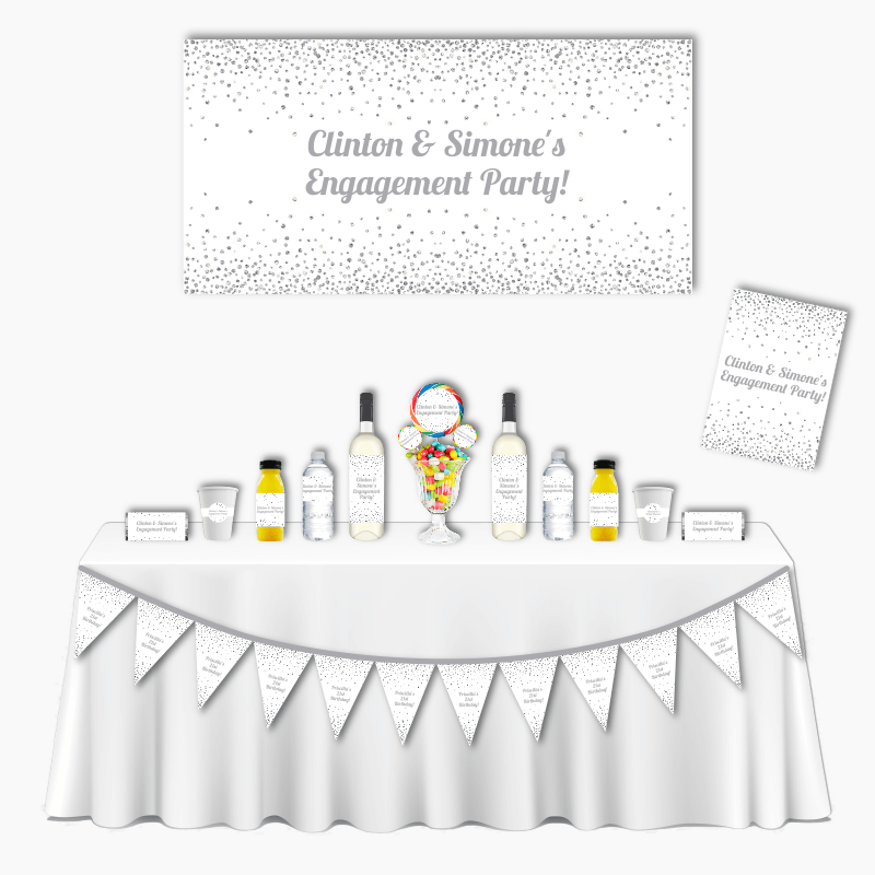 Personalised White &amp; Silver Confetti Deluxe Engagement Party Pack