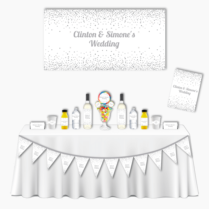 Personalised White &amp; Silver Confetti Deluxe Wedding Pack
