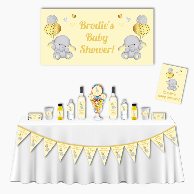 Personalised Yellow Elephant Deluxe Baby Shower Pack