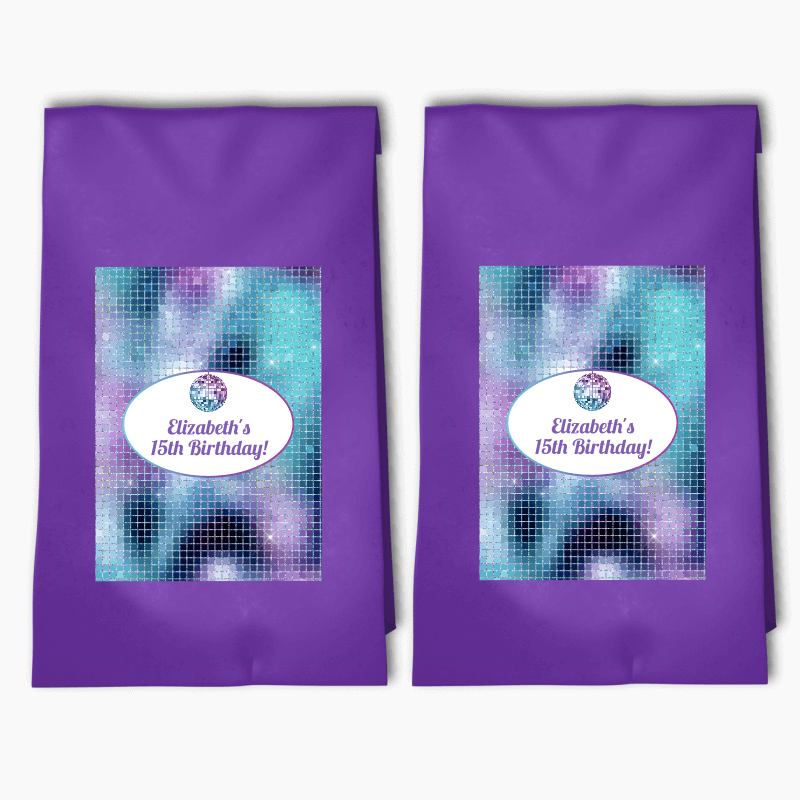 Personalised Disco Ball Birthday Party Bags & Labels