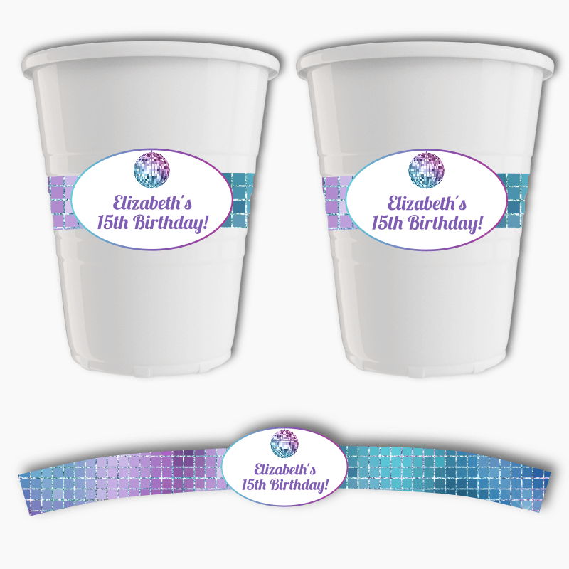 Personalised Disco Ball Birthday Party Cup Stickers
