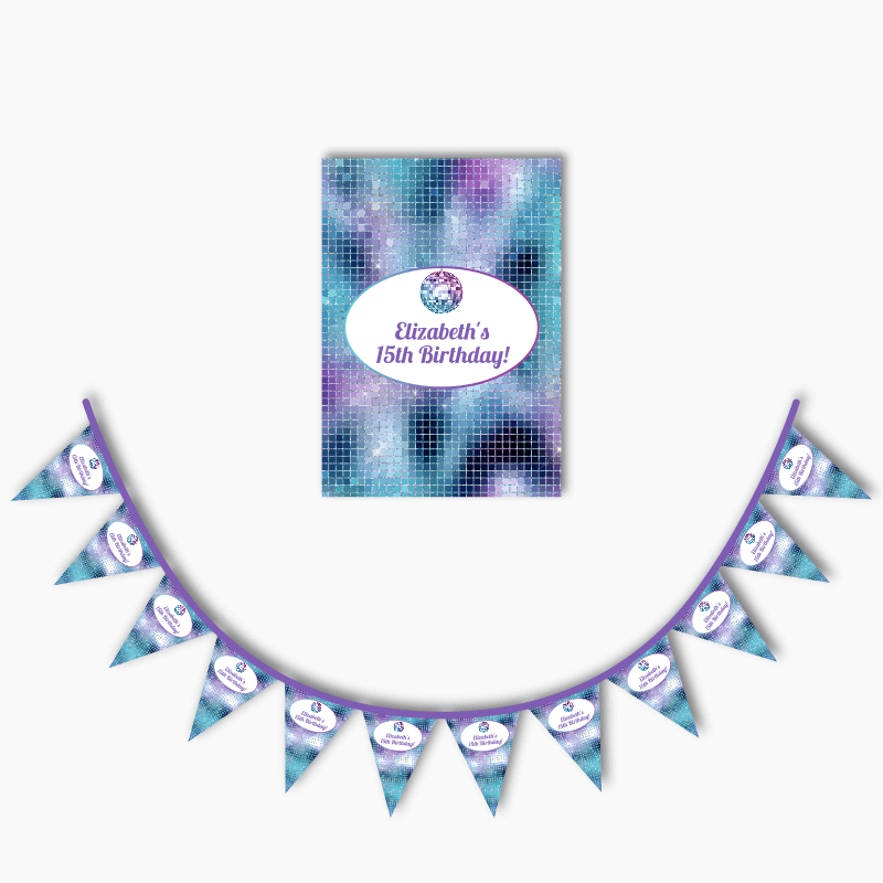 Personalised Disco Ball Party Poster &amp; Bunting Combo