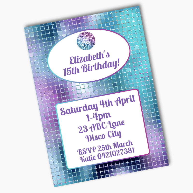 Personalised Disco Ball Birthday Party Invites