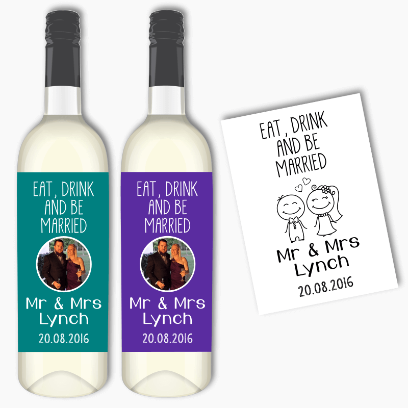 Personalised Eat Drink & Be Married Wedding Wine Labels