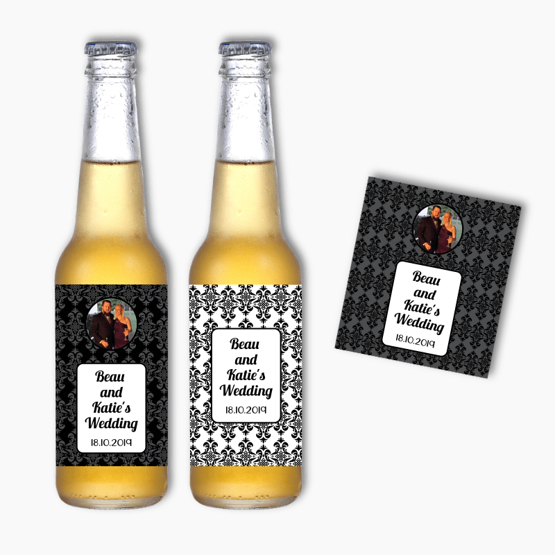Personalised Elegant Damask Wedding Beer Labels
