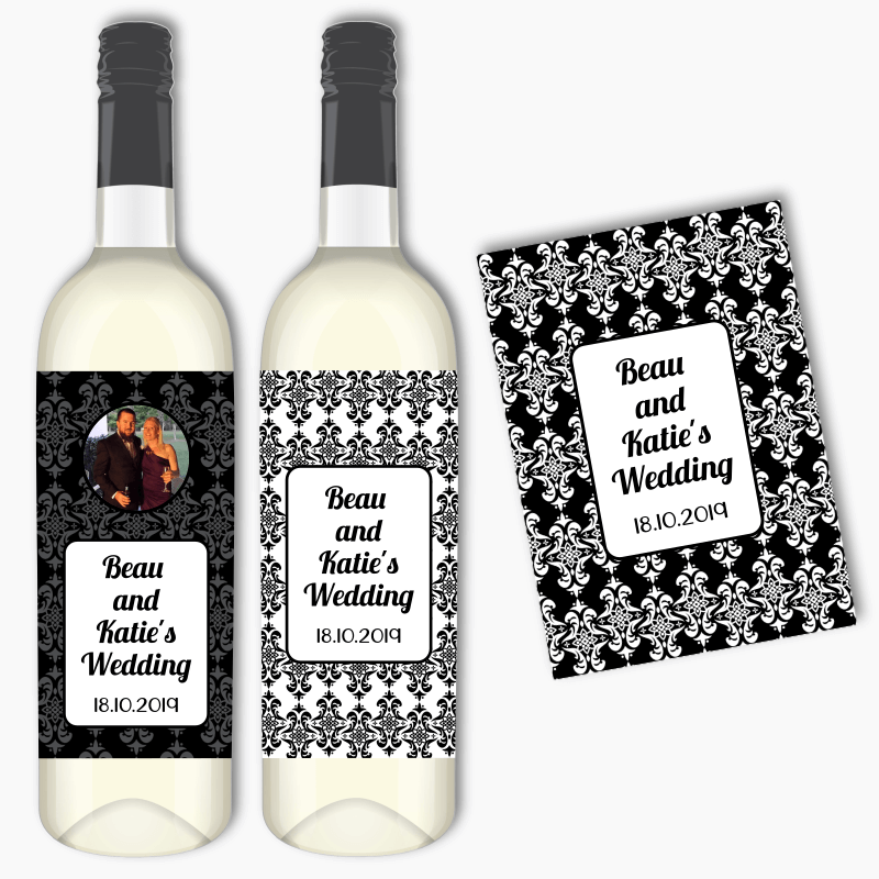 Personalised Elegant Damask Wedding Wine Labels