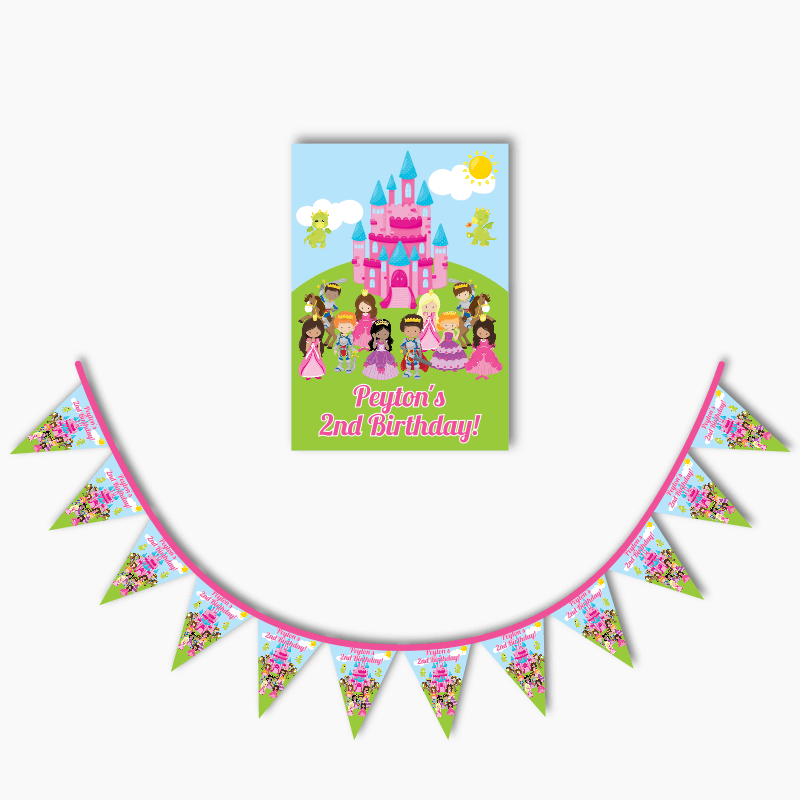 Personalised Fairytale Princess Party Poster &amp; Bunting Combo