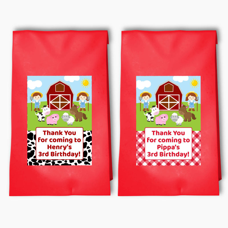 Personalised Farm Animals Party Bags &amp; Labels