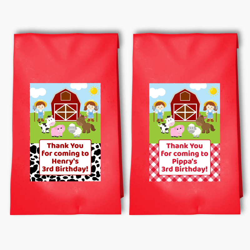 Personalised Farm Animals Party Bags & Labels