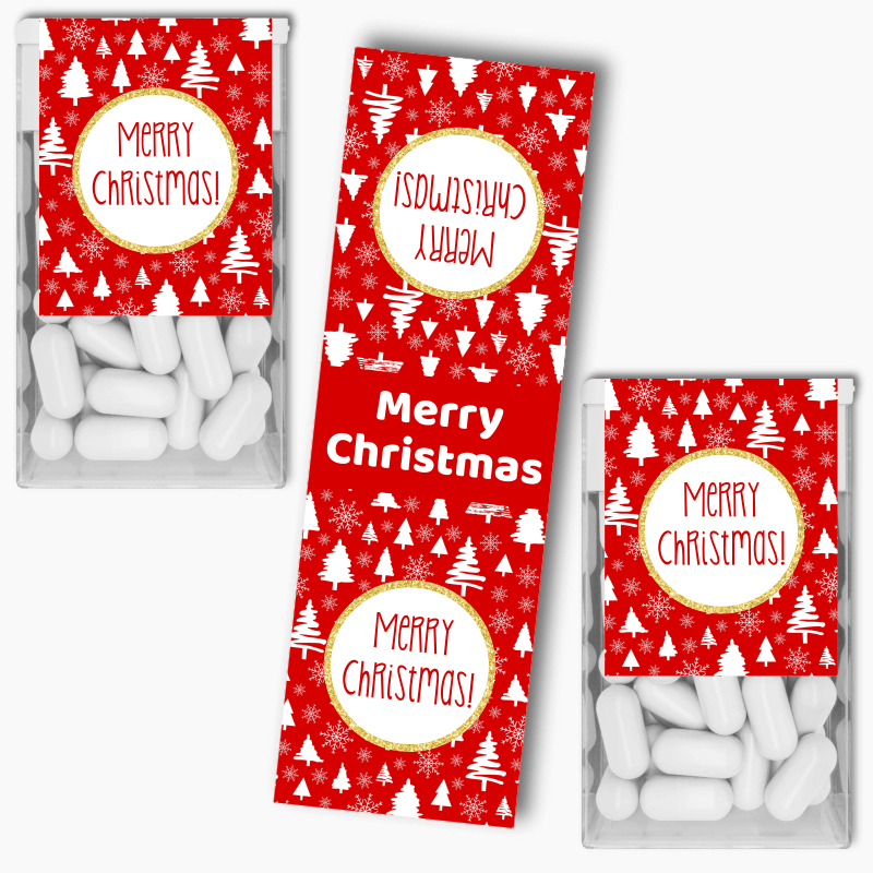 Festive Red &amp; Gold Christmas Party Tic Tac Labels