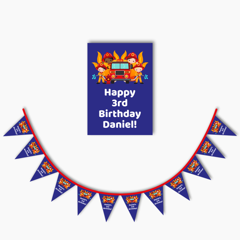 Personalised Firefighter Party Poster & Bunting Combo