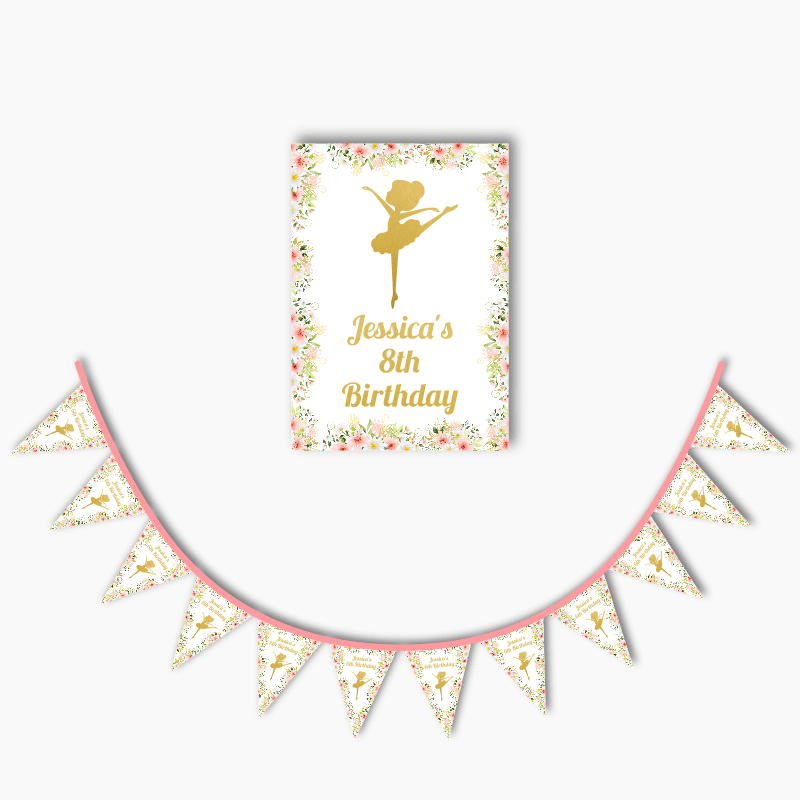 Personalised Floral Ballerina Party Poster &amp; Bunting Combo