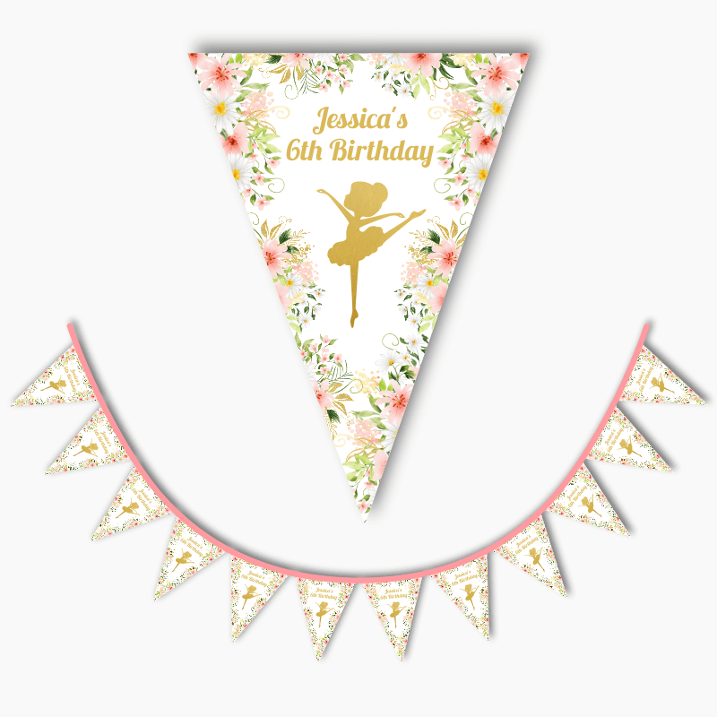 Personalised Floral Ballerina Birthday Party Flag Bunting